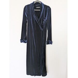 Lauren Ralph‎ Lauren Navy Blue Velvet Wrap Robe Embroidered Crest Small